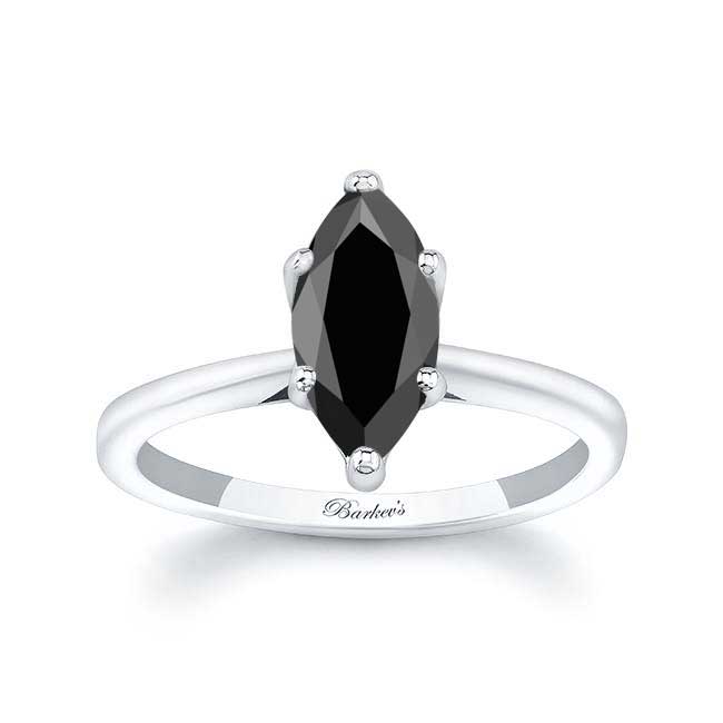 White Gold Marquise Black Diamond Solitaire Ring