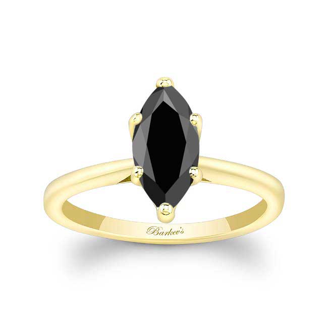 Yellow Gold Marquise Black Diamond Solitaire Ring