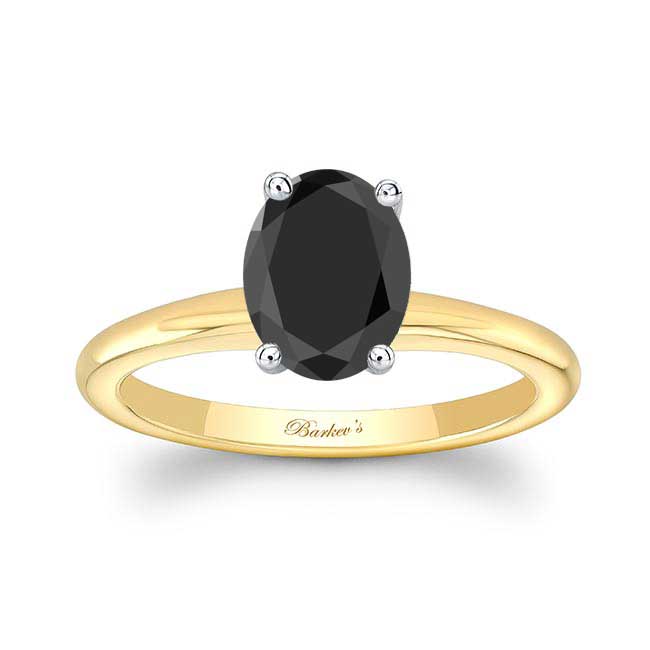 Yellow Gold 1 Carat Oval Solitaire Black Diamond Ring