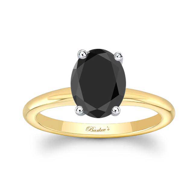 Yellow Gold 2 Carat Oval Solitaire Black Diamond Ring