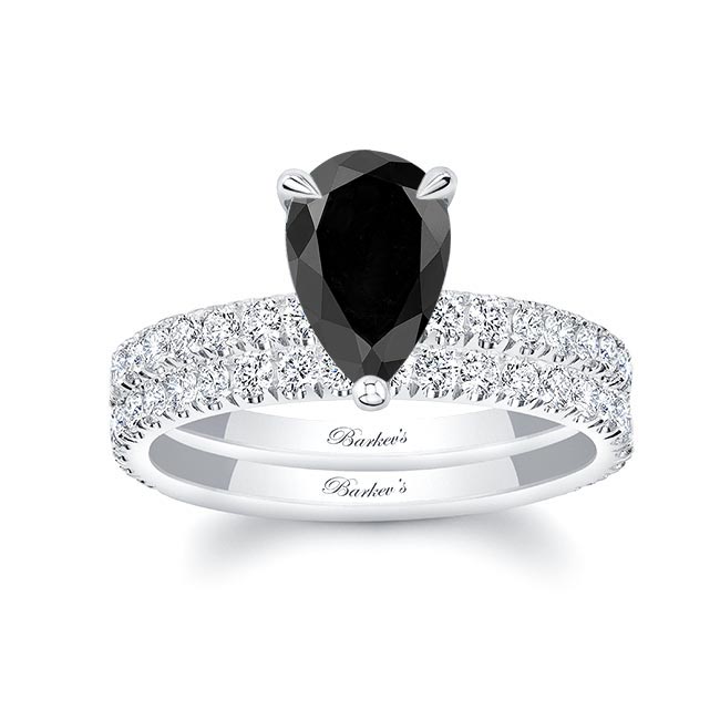 Pear Shape Black And White Diamond Wedding Set