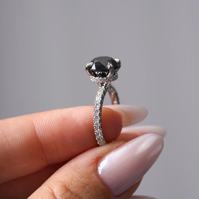 Black And White Diamond Halo Engagement Ring Image 2