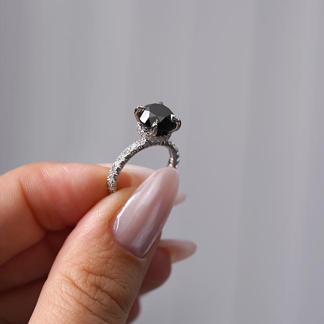 Black And White Diamond Halo Engagement Ring Image 3