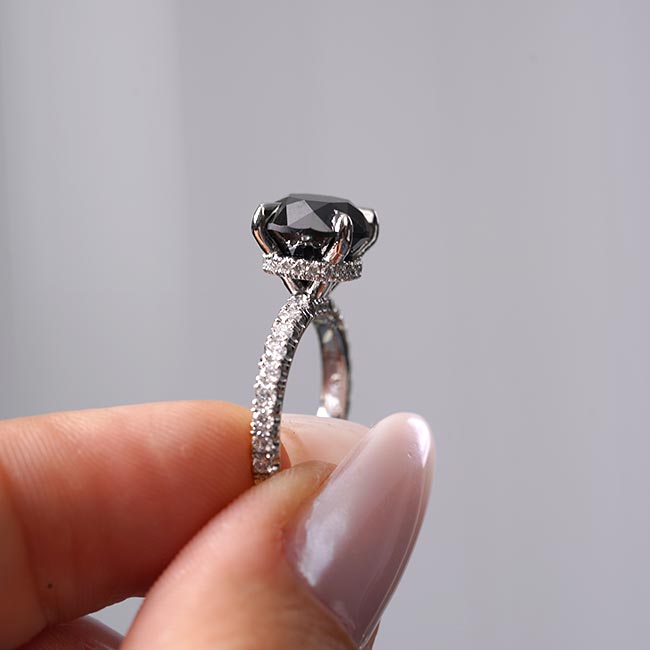 Black And White Diamond Halo Engagement Ring Image 4