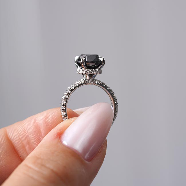 Black And White Diamond Halo Engagement Ring Image 5