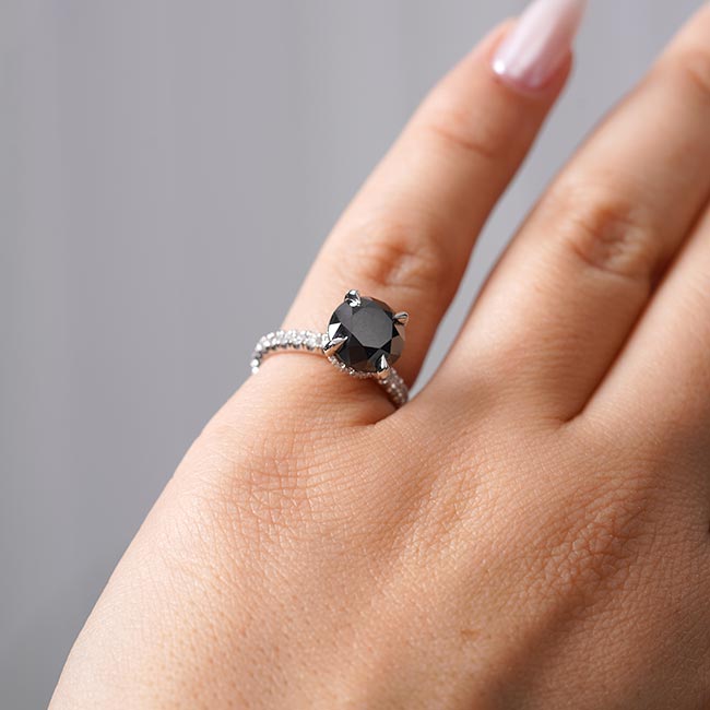 Black And White Diamond Halo Engagement Ring Image 8