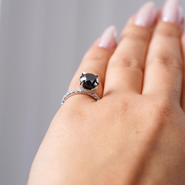 Black And White Diamond Halo Engagement Ring Image 10