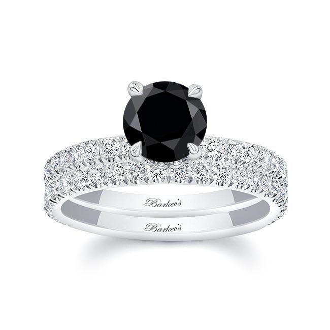 Black And White Diamond Halo Wedding Set