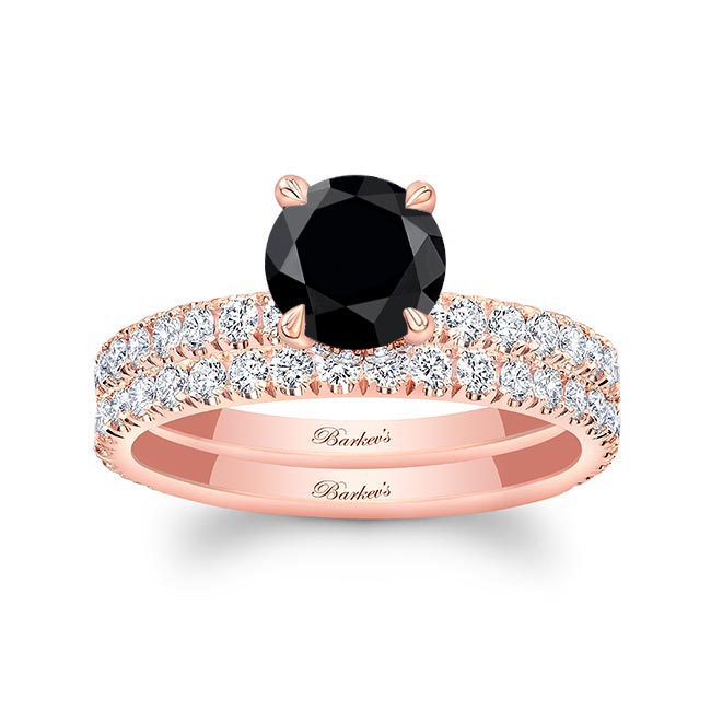 Rose Gold Black And White Diamond Halo Wedding Set