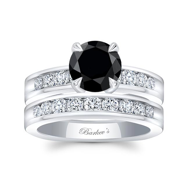 White Gold 1 Carat Black And White Diamond Wedding Ring Set