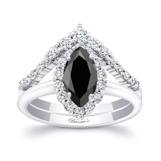 Marquise Cut Black And White Diamond Wedding Set