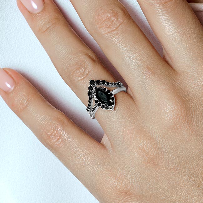 Marquise Cut Black Diamond Wedding Set Image 3