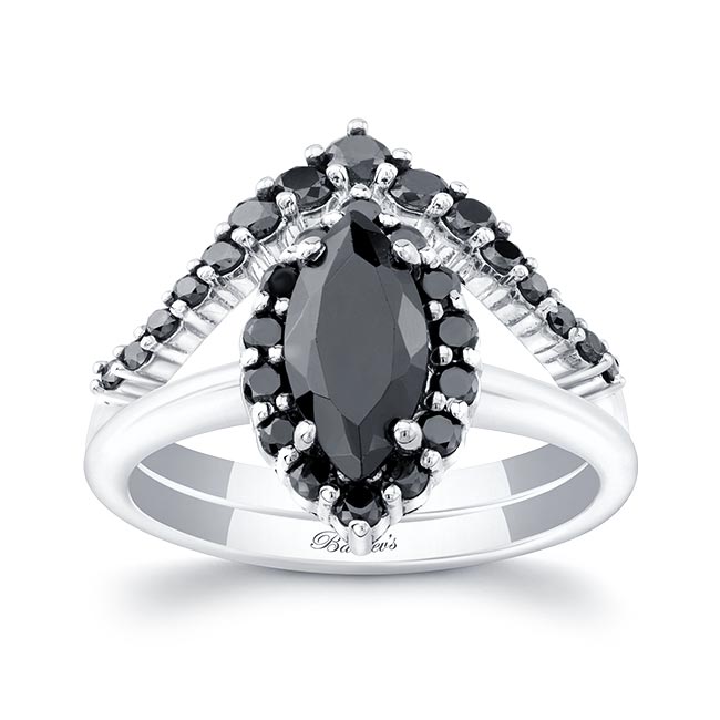 Marquise Cut Black Diamond Wedding Set