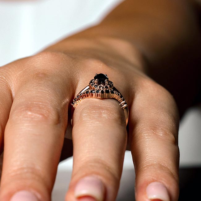 Rose Gold Marquise Cut Black Diamond Wedding Set Image 5