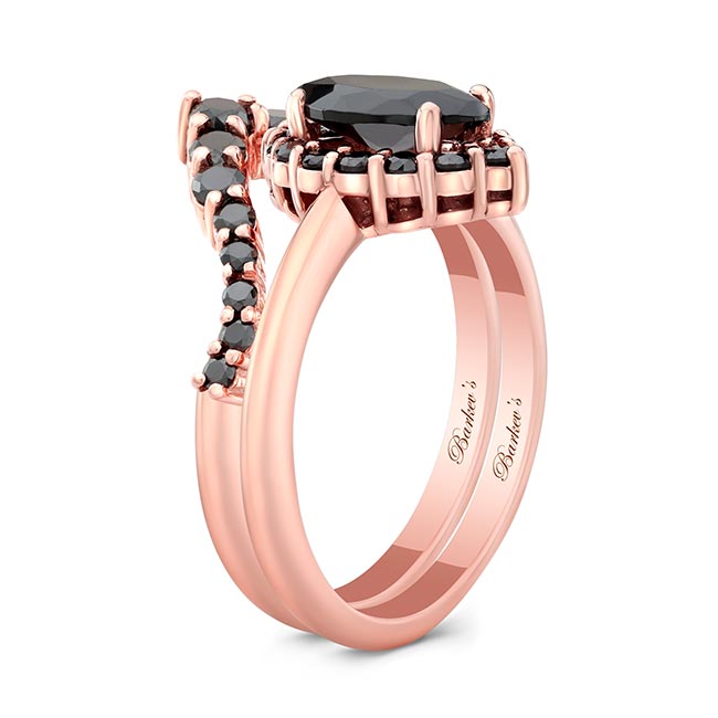 Rose Gold Marquise Cut Black Diamond Wedding Set Image 2