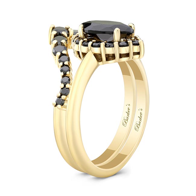 Yellow Gold Marquise Cut Black Diamond Wedding Set Image 2