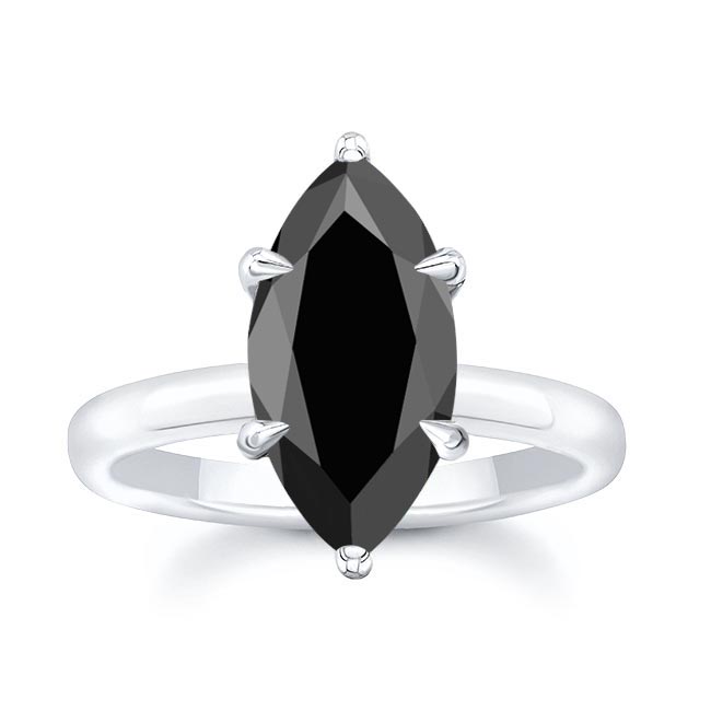 White Gold 2 Carat Marquise Black Diamond Solitaire Engagement Ring