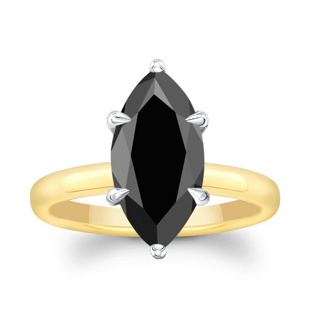 White Yellow Gold 2 Carat Marquise Black Diamond Solitaire Engagement Ring