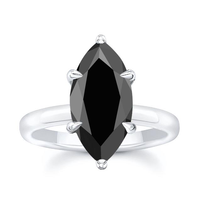 Platinum 3 Carat Marquise Black Diamond Solitaire Engagement Ring