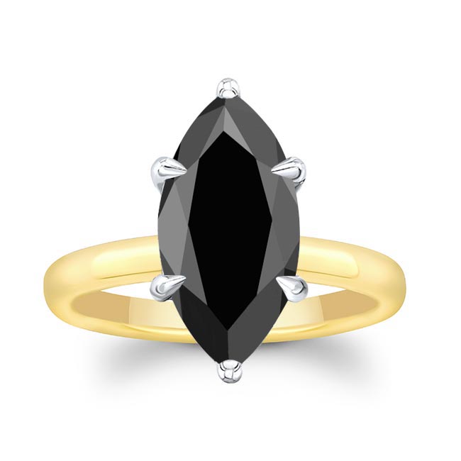 White Yellow Gold 3 Carat Marquise Black Diamond Solitaire Engagement Ring