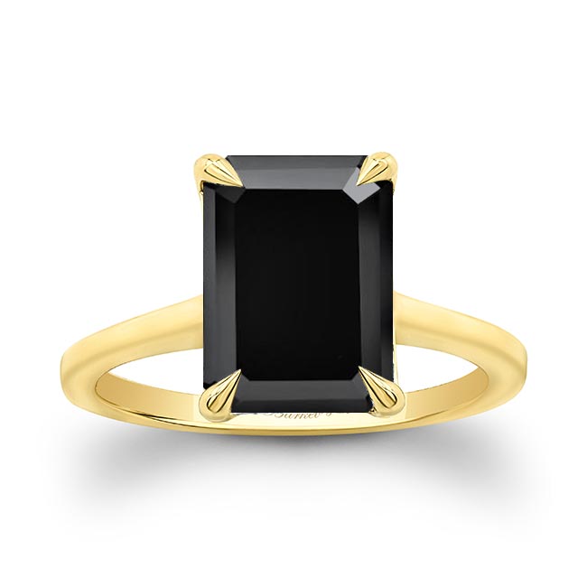 Yellow Gold 2 Carat Emerald Cut Black Diamond Engagement Ring