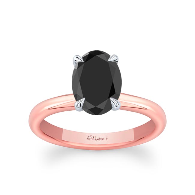 White Rose Gold Oval Black Diamond Solitaire Engagement Ring