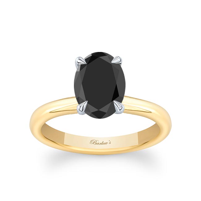 White Yellow Gold Oval Black Diamond Solitaire Engagement Ring