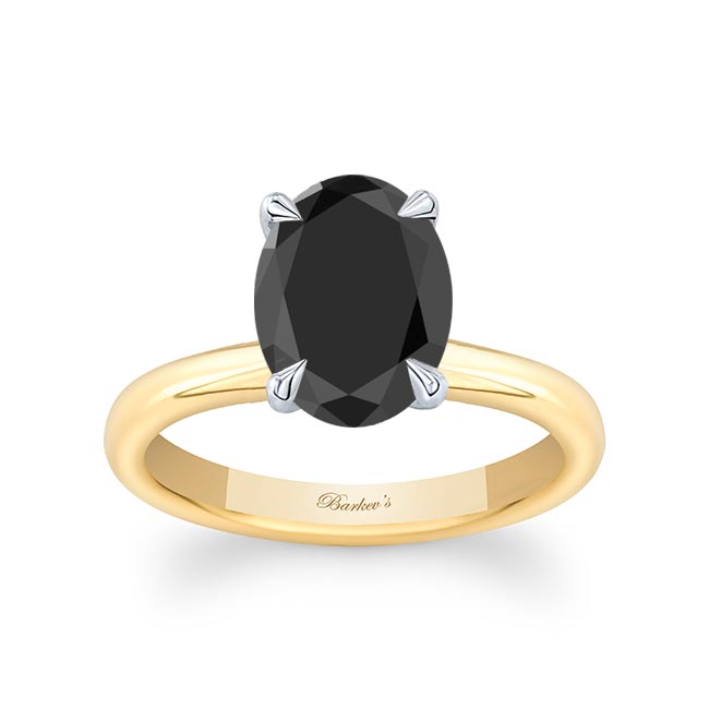 White Yellow Gold 2 Carat Oval Black Diamond Solitaire Engagement Ring