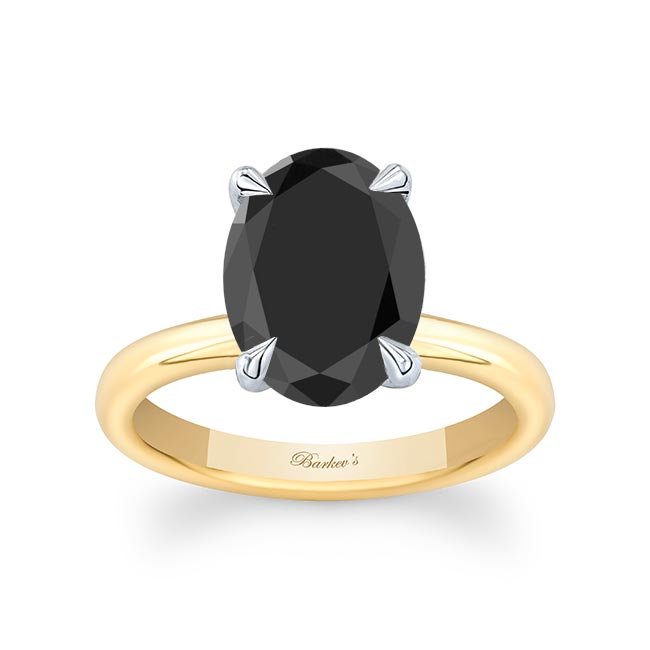 White Yellow Gold 3 Carat Oval Black Diamond Solitaire Engagement Ring