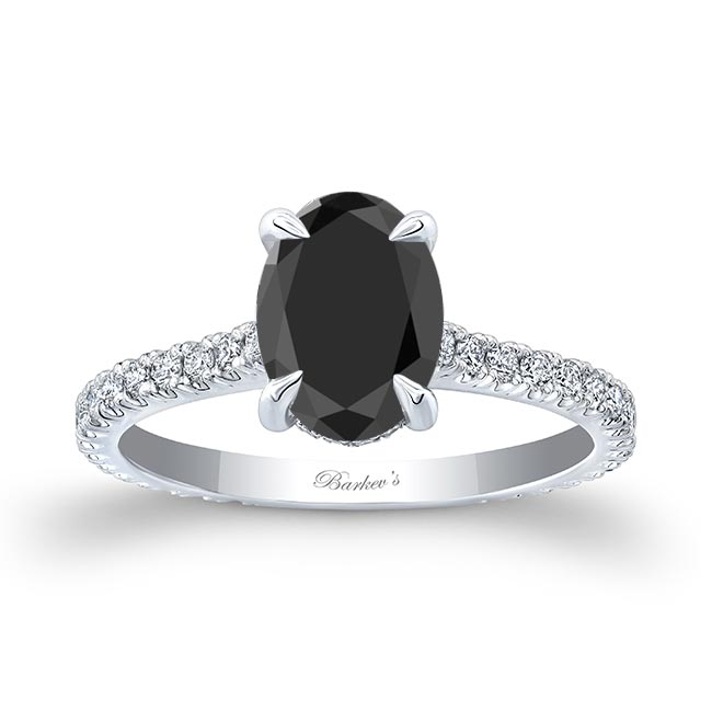 Oval Black And White Diamond Engagement Ring With Hidden Halo