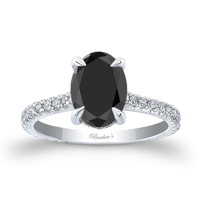 2 Carat Oval Black And White Diamond Engagement Ring With Hidden Halo