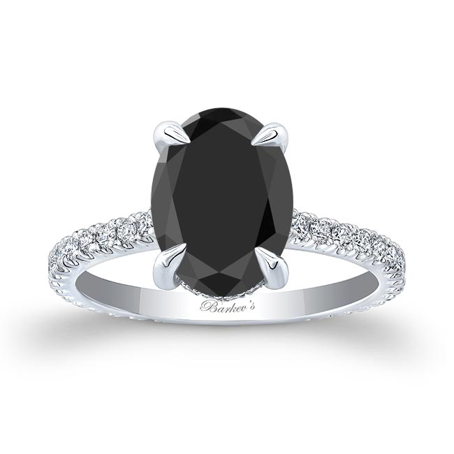 3 Carat Oval Black And White Diamond Engagement Ring With Hidden Halo