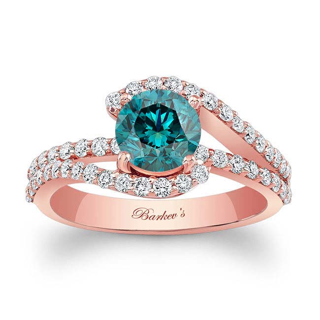 Rose Gold 1 Carat Blue And White Diamond Ring