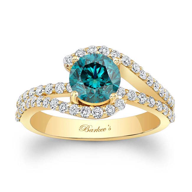 Yellow Gold 1 Carat Blue And White Diamond Ring