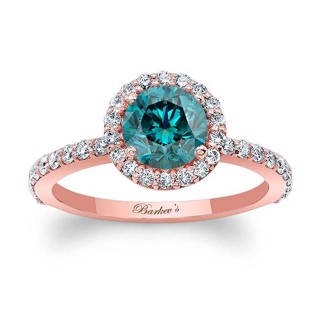 Rose Gold Blue And White Diamond Halo Ring