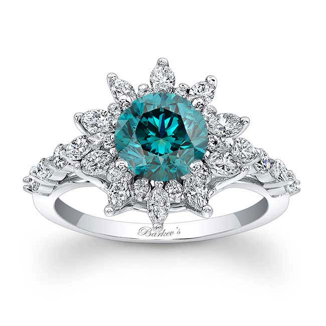 Lotus Flower Blue And White Diamond Engagement Ring