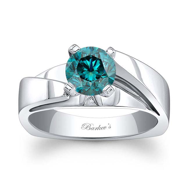 Solitaire Round Blue Diamond Ring