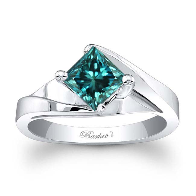 Solitaire Princess Blue And White Diamond Ring