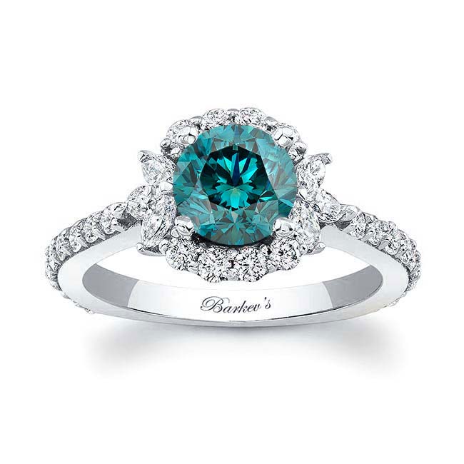 Marquise Halo Blue And White Diamond Ring