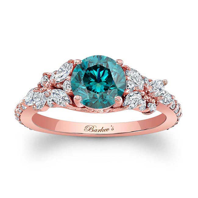 Rose Gold Vintage Marquise Blue And White Diamond Engagement Ring