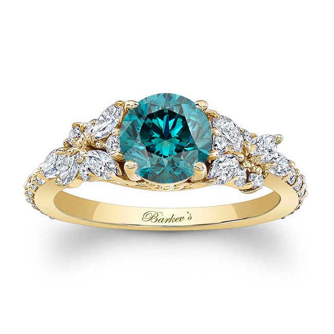 Yellow Gold Vintage Marquise Blue And White Diamond Engagement Ring