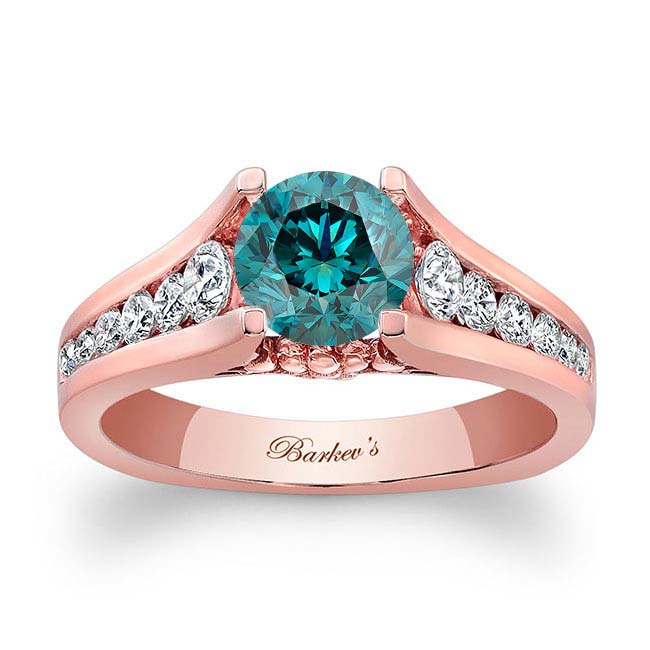 Rose Gold Cathedral Blue And White Diamond Ring