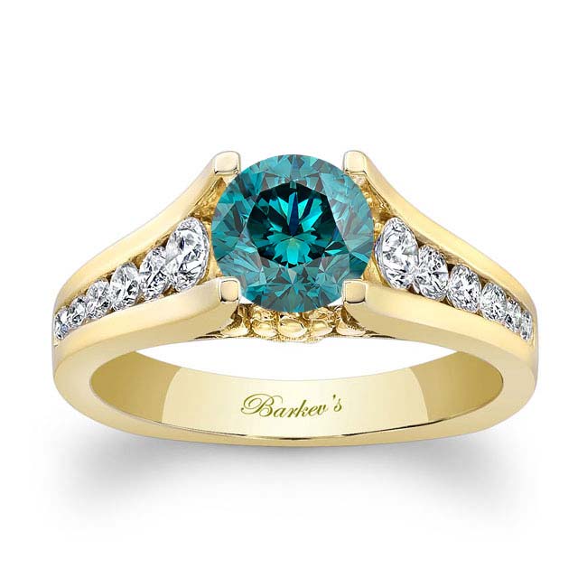 Yellow Gold Cathedral Blue And White Diamond Ring