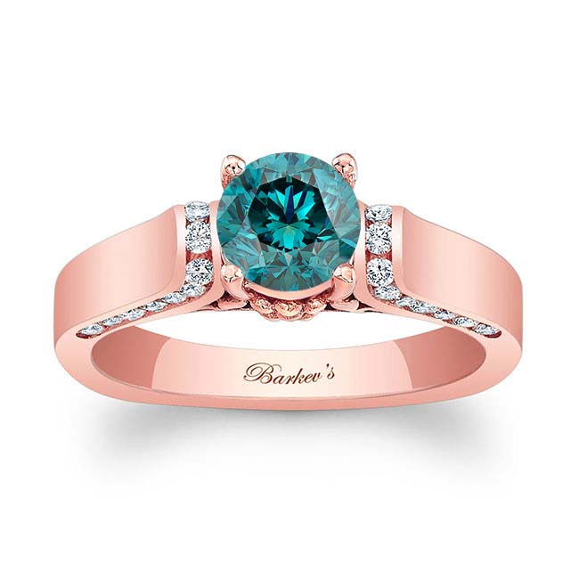 Rose Gold Cathedral Setting Blue And White Diamond Ring