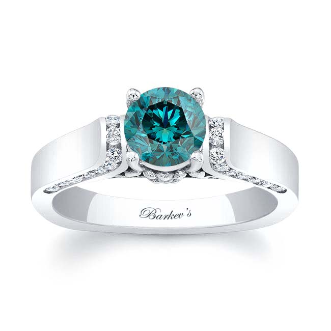 Cathedral Setting Blue And White Diamond Ring