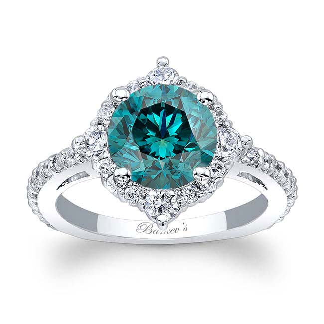 Platinum 2 Carat Halo Blue And White Diamond Ring