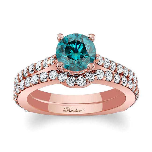 Rose Gold Traditional Blue And White Diamond Ring Set