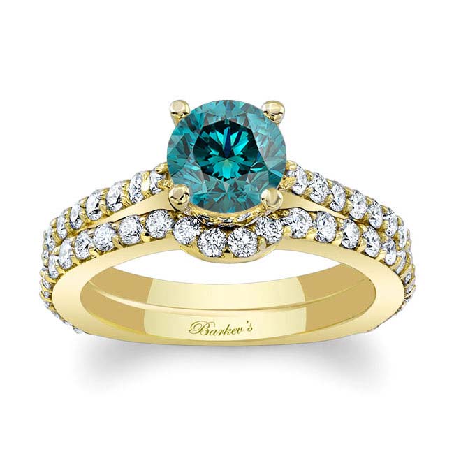 Yellow Gold Traditional Blue And White Diamond Ring Set