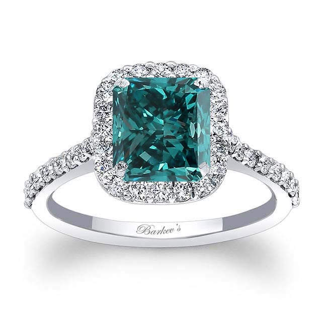 Radiant Cut Blue And White Diamond Halo Ring