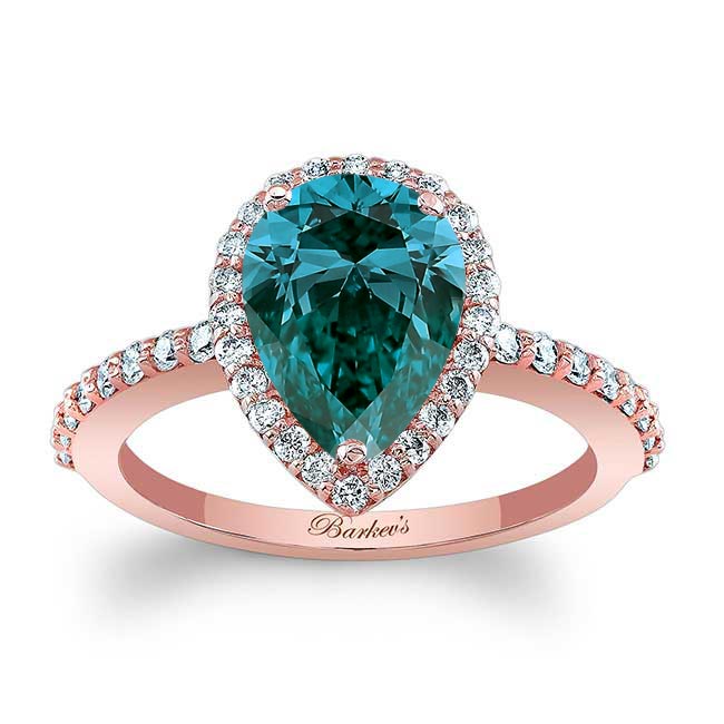 Rose Gold Pear Shaped Blue And White Diamond Ring